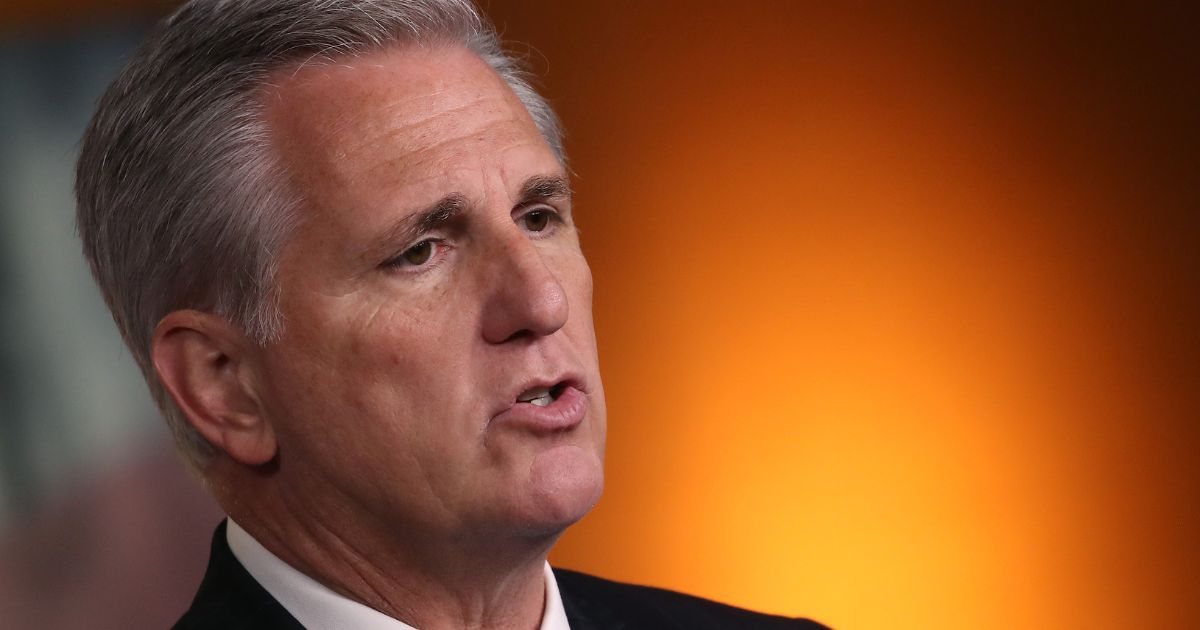 House Minority Leader Kevin McCarthy (R) speaks during his weekly news conference on Capitol Hill, May 23, 2019 in Washington, DC.