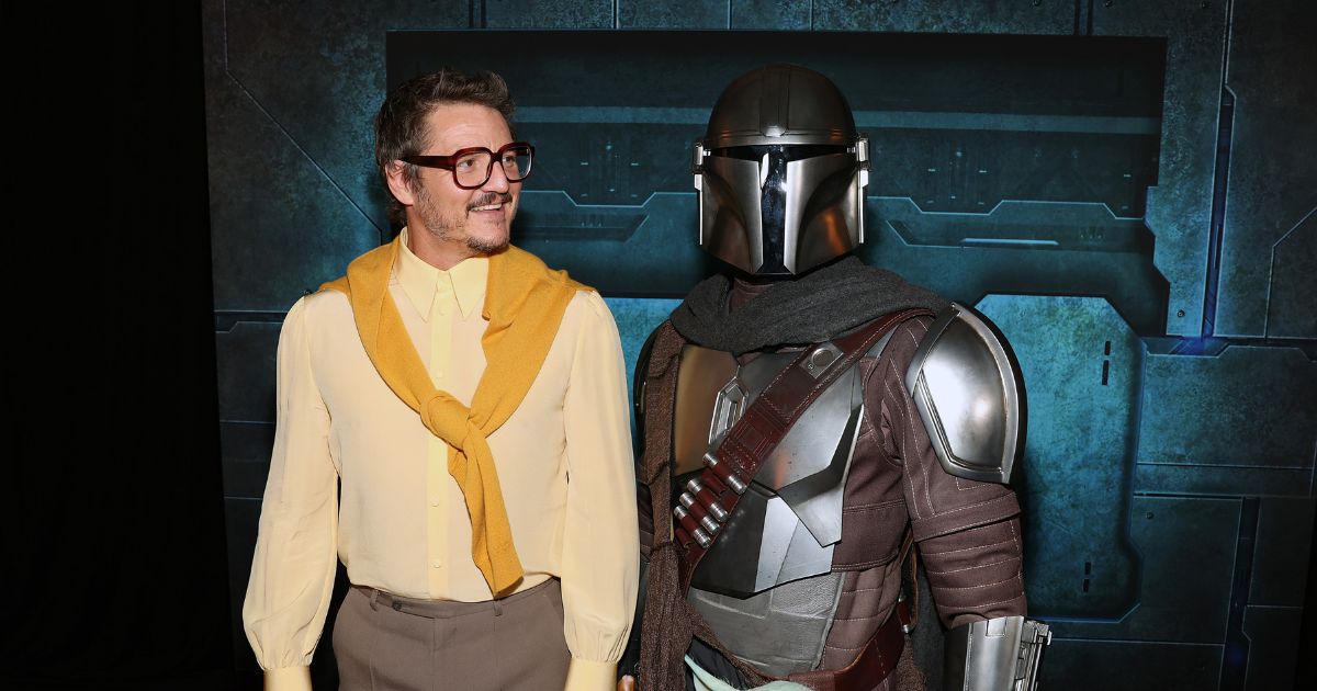 Pedro Pascal and a Disney Parks character attend the Mandalorian special launch event at El Capitan Theatre in Hollywood, California on February 28, 2023.