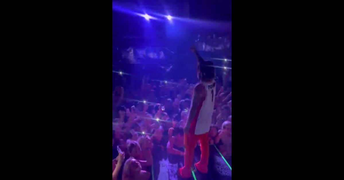 This Twitter screen shot shows rapper Lil' Pump leading chants for former President Donald Trump at the University of Arizona in Tucson.