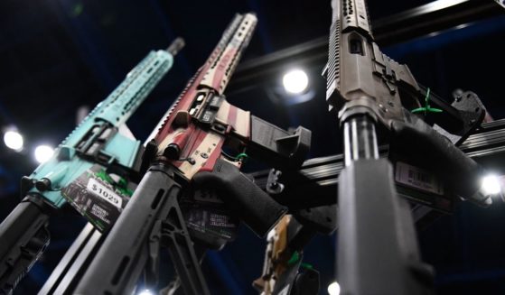 Black Rain Ordnance AR-15 style modern sporting rifles are displayed during the National Rifle Association (NRA) Annual Meeting at the George R. Brown Convention Center, in Houston, Texas on May 28, 2022.