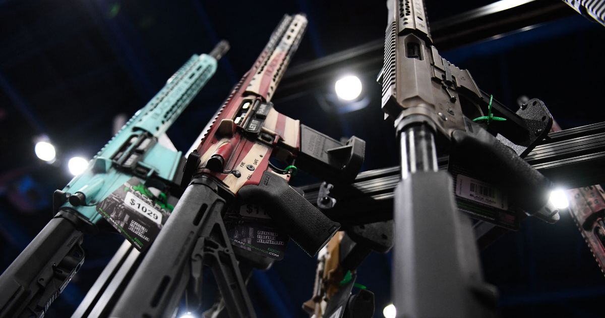 Black Rain Ordnance AR-15 style modern sporting rifles are displayed during the National Rifle Association (NRA) Annual Meeting at the George R. Brown Convention Center, in Houston, Texas on May 28, 2022.