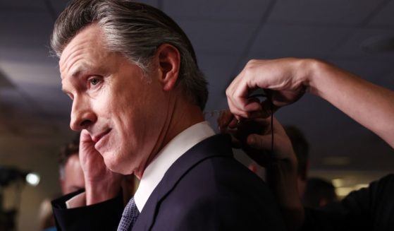 California Gov. Gavin Newsom prepares for an interview in the spin room following the FOX Business Republican Primary Debate at the Ronald Reagan Presidential Library on September 27, 2023 in Simi Valley, California.