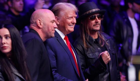 Former President Donald Trump, UFC president Dana White, and Kid Rock pose for a photo during the UFC 295 event at Madison Square Garden on Saturday in New York City.
