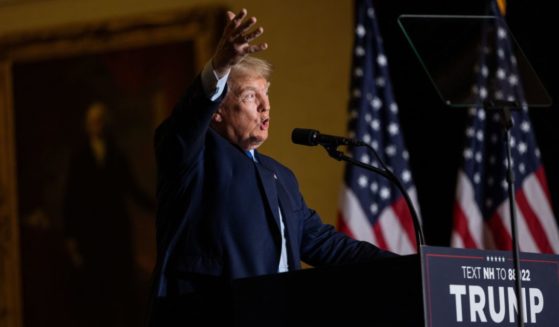 Republican presidential candidate and former President Donald Trump delivers remarks during a campaign event on November 11, 2023 in Claremont, New Hampshire.