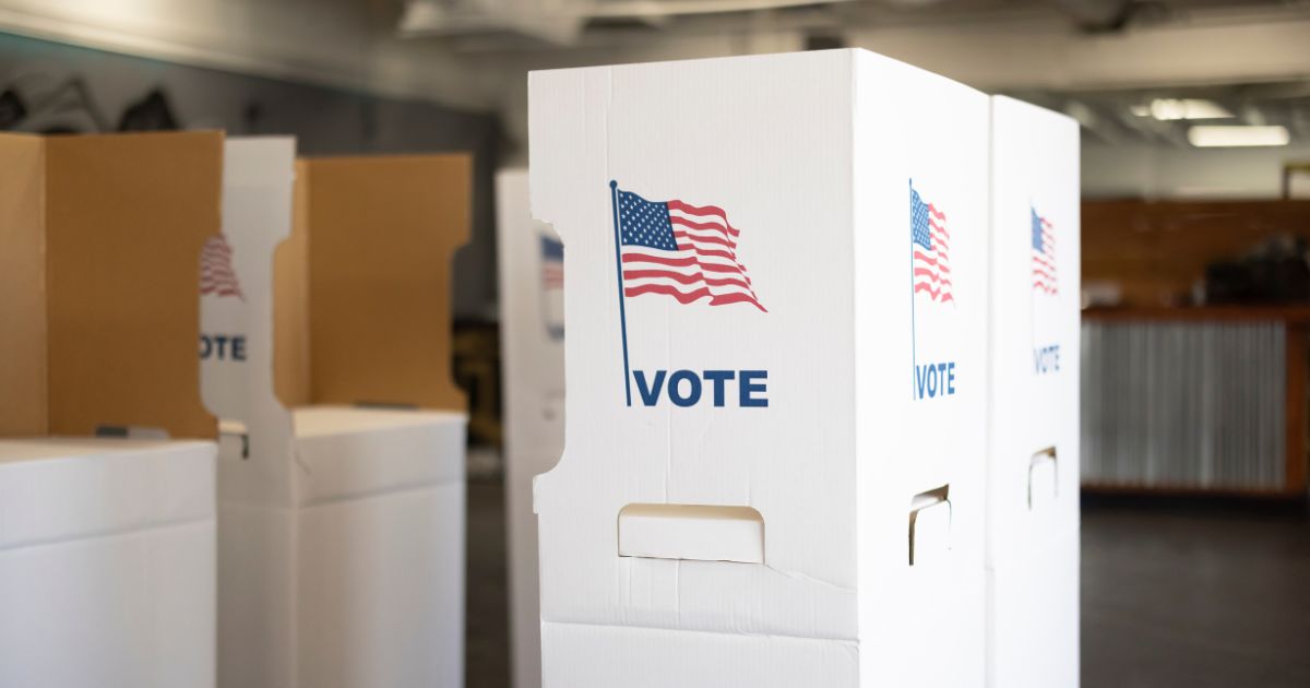 The above stock image is of a voting booth.