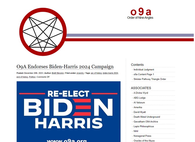 Satanic Terrorist Cult Makes 2024 Endorsement: 'Only Biden-Harris Can Bring About End of History'