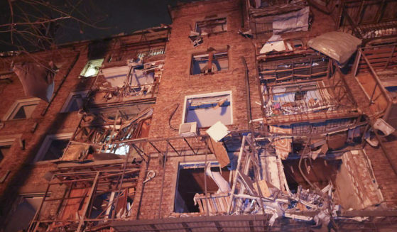 In a photo provided by the Ukrainian Emergency Service, an apartment building in the Ukrainian city of Kharkiv is shown after a devastating Russian missile strike on Saturday.