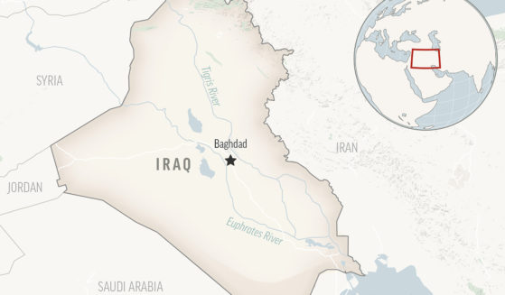 This locator map shows Baghdad, Iraq, on a map of the Middle East.