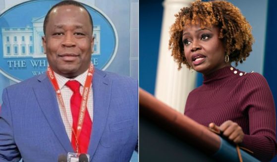 Journalist Simon Ateba, left, has been in a constant battle with White House press secretary Karine Jean-Pierre, right. Ateba reported Monday that he had received a letter from Jean-Pierre's office blaming him for the shortened press briefing on Thursday and threatening suspension or revocation of his White House press pass.