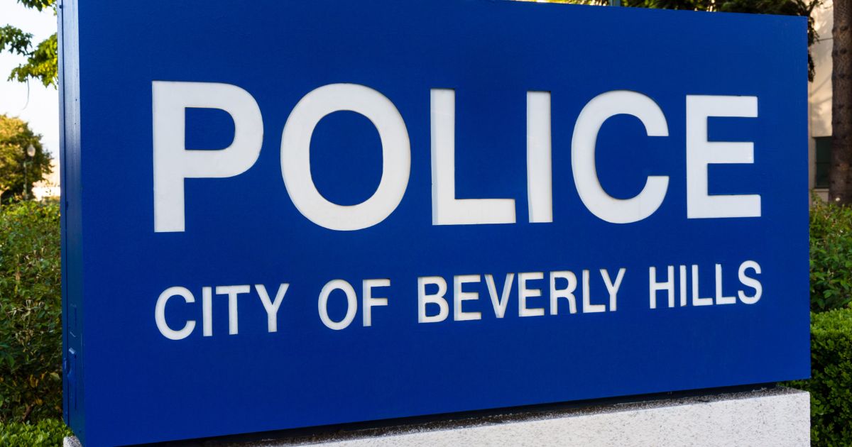 A Beverly Hills Police sign is pictured in Beverly Hills, California, in 2012.