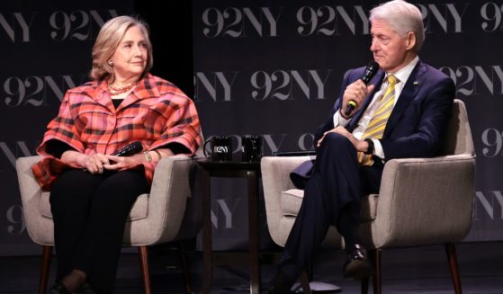 Hillary Rodham Clinton, left, and former President Bill Clinton, right, speak onstage during In Conversation with David Rubenstein at The 92nd Street Y in New York City on May 4.