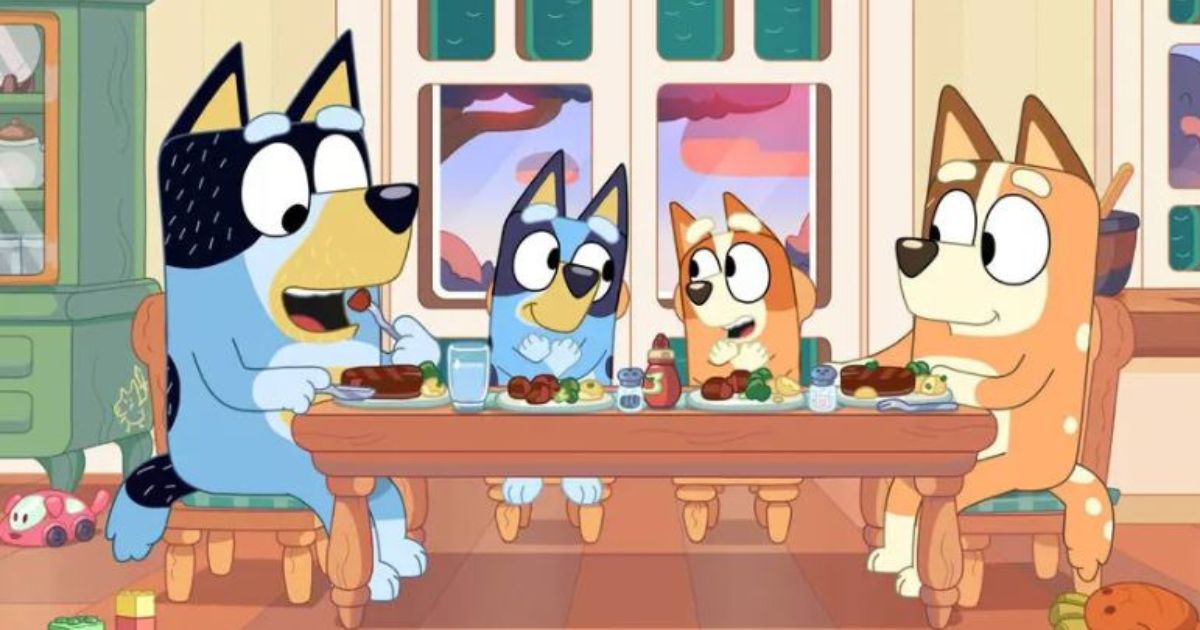 A scene from the children's animated show "Bluey."