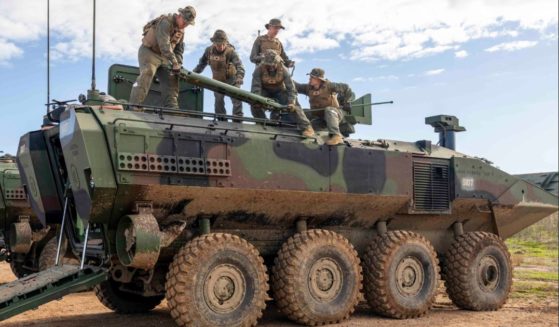 Marines at Camp Pendleton are seen in a Nov. 29 photo on an amphibious combat vehicle similar to the one involved in a fatal accident Tuesday.
