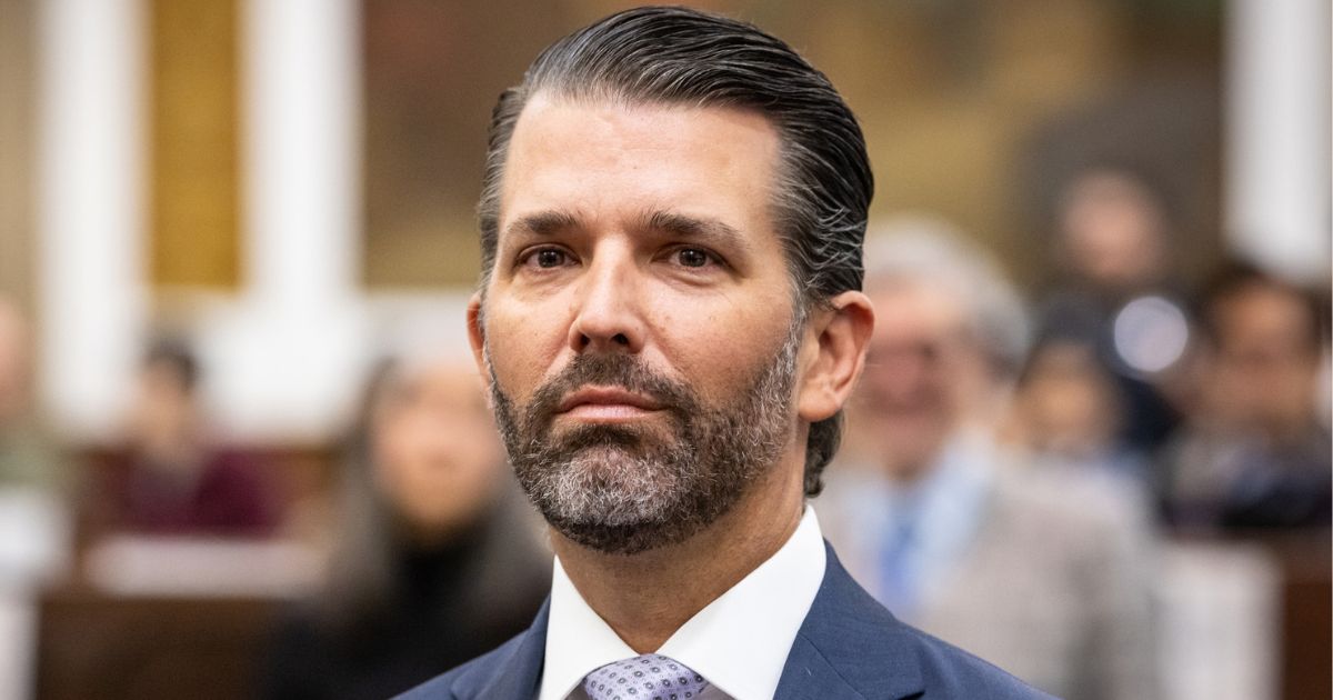 Donald Trump Jr. sits in the courtroom for his civil fraud trial at the New York State Supreme Court in New York City on Nov. 13. Trump said on Saturday that GOP presidential candidate Nikki Haley is the Republican establishment's last attempt to stop his father from securing the nomination in 2024.