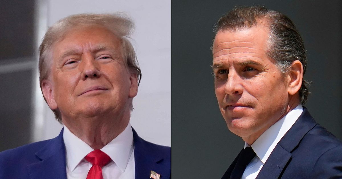 Hunter Biden, right, and his defense have attempted to subpoena former President Donald Trump, left, and officials that served in the Justice Department during his administration for documents that Special Counsel David Weiss called "far-reaching" and "non-specific."