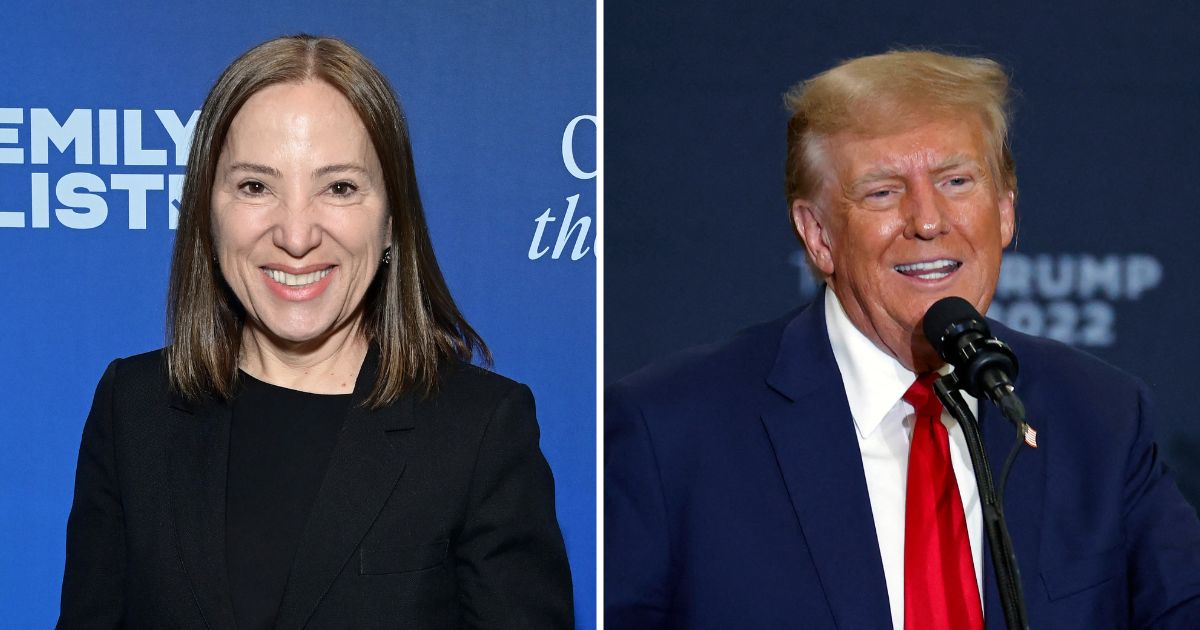 California Lt. Gov. Eleni Kounalakis attends an event on March 7 in Beverly Hills, California. Former President Donald Trump speaks during a campaign event in Waterloo, Iowa, on Tuesday.