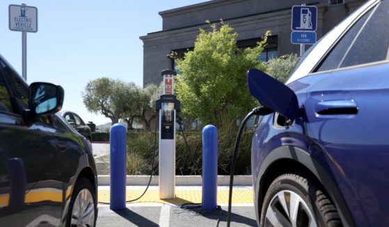 Electric cars sit parked at a Charge Point EV charging station in Corte Madera, California, on July 28.