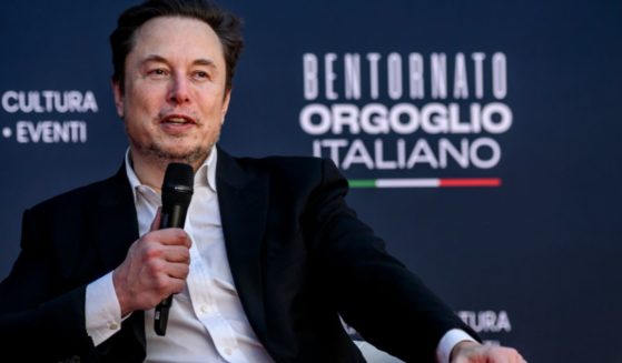 Tesla CEO Elon Musk peaks at the Atreju political convention in Rome, Italy, on Friday.