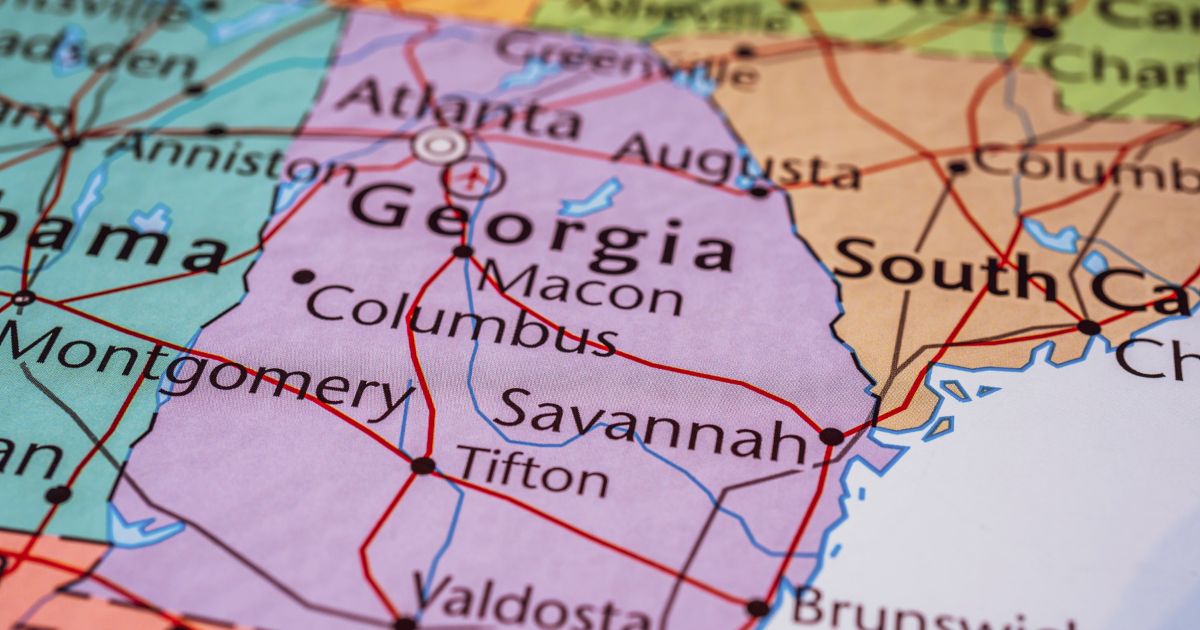 A map of Georgia is seen in the above stock image.