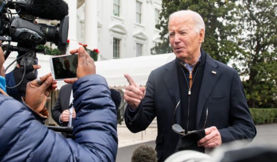 President Joe Biden speaks to the media as he departs the White House in Washington, D.C., on Saturday.