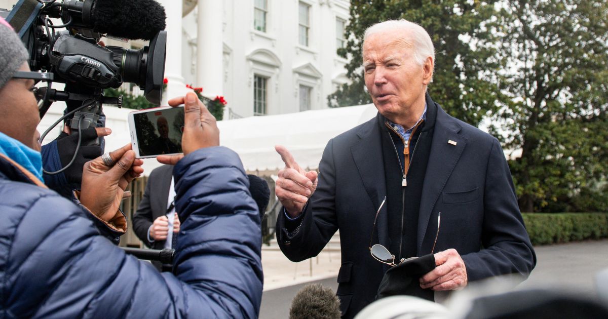 President Joe Biden speaks to the media as he departs the White House in Washington, D.C., on Saturday.