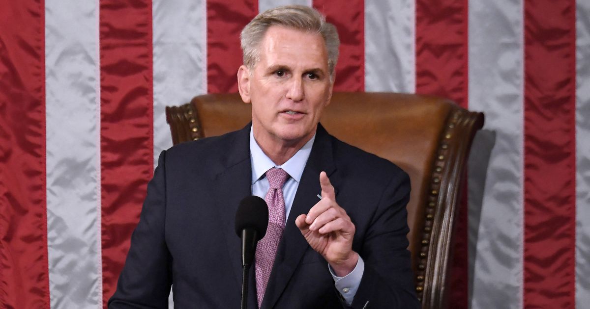 Rep. Kevin McCarthy delivers a speech on Capitol Hill in Washington, D.C., after he was elected as speaker of the House on Jan. 7. McCarthy announced Wednesday that he will retire from Congress at the end of the year.