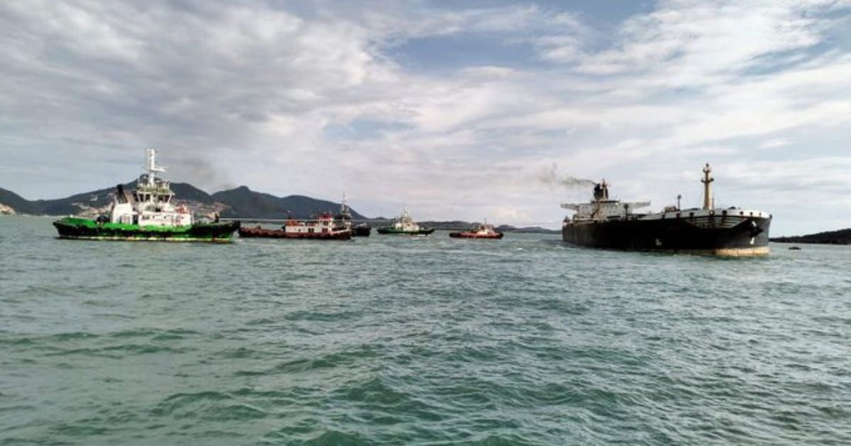 The Cameroon-flagged tanker Liberty ran aground in shallow water around Asam Island south of Singapore on Dec. 2.