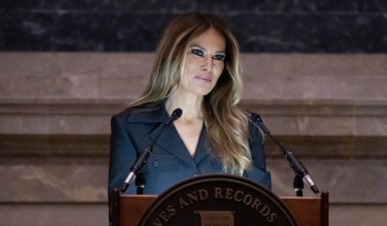 Former first lady Melania Trump speaks during a naturalization ceremony at the National Archives building in Washington, D.C., Friday.