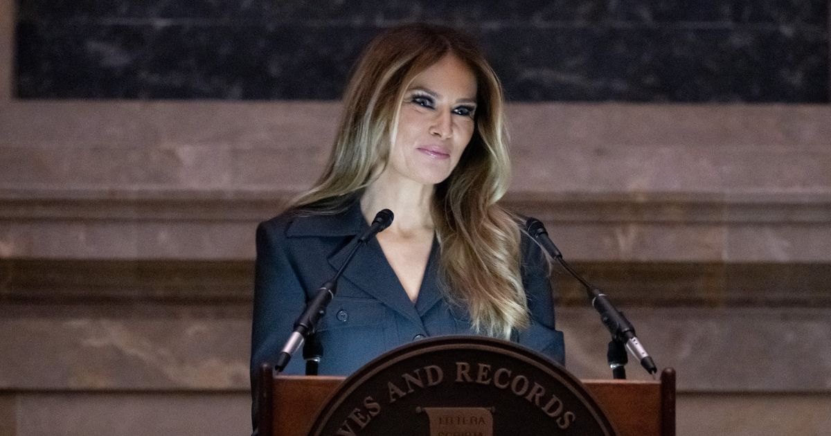 Former first lady Melania Trump speaks during a naturalization ceremony at the National Archives building in Washington, D.C., Friday.