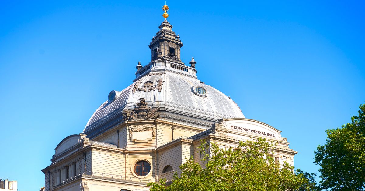 The Methodist Central Hall in London, England, is pictured on June 9, 2021.