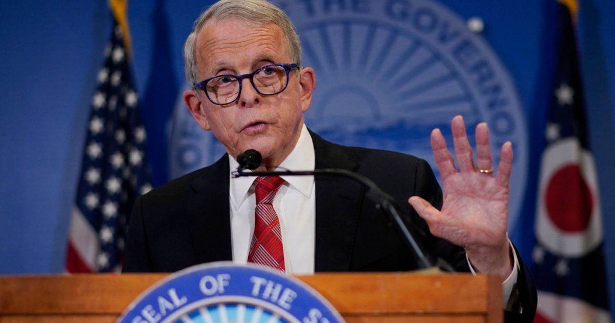 Ohio Gov. Mike DeWine speaks during a news conference Friday in Columbus, Ohio. DeWine vetoed a measure Friday that would have banned gender-affirming care for minors and transgender athletes’ participation in girls and women’s sports, in a break from members of his party who championed the legislation.