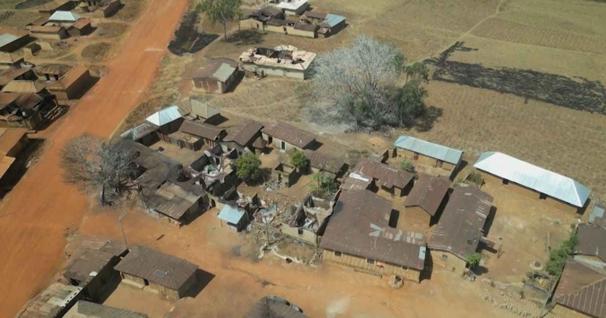 This image grab from Tuesday shows an aerial view of destroyed homes after armed groups conducted a series of deadly attacks in Nigeria's central Plateau State.