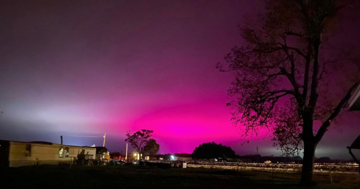 Early in December the sky in Temple, Texas, turned pink, which experts say was caused by special lighting used in greenhouses at the Revol Greens lettuce farm.
