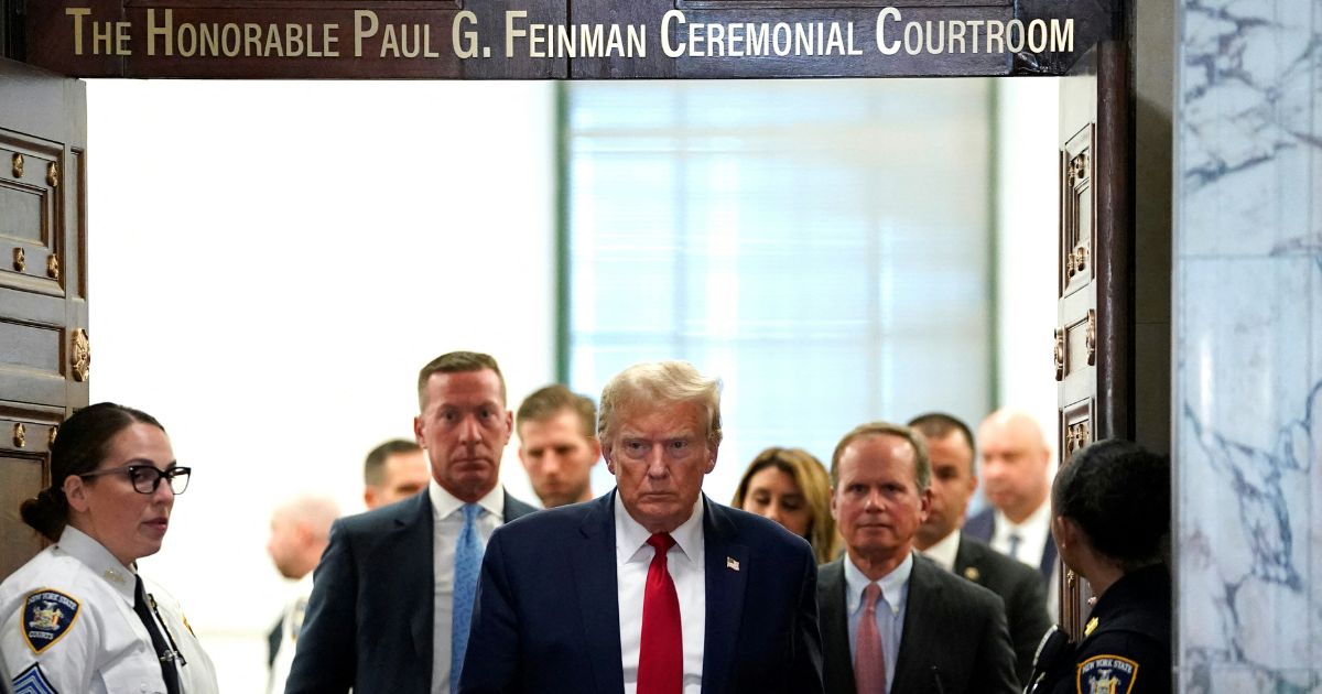 Former President Donald Trump departs during a break in the civil fraud trial against the Trump Organization, at the New York State Supreme Court in New York City on Dec. 7.