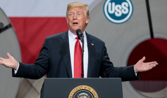 Then-President Donald Trump speaks on July 26, 2018, at the U.S. Steel plant in Granite City, Illinois.