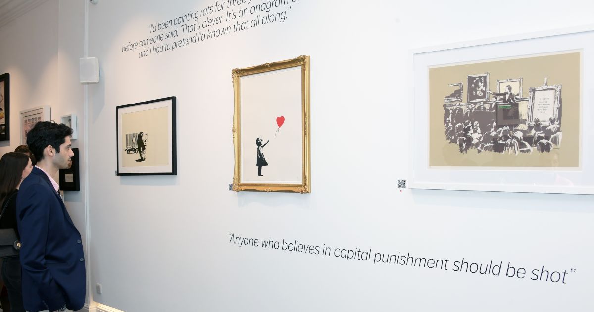 A generic view at the new Banksy exhibition "Banking On Banksy" at Red Eight Gallery on Aug. 25, 2022, in London.