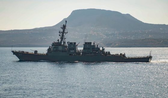 The guided-missile destroyer USS Carney in Souda Bay, Greece.