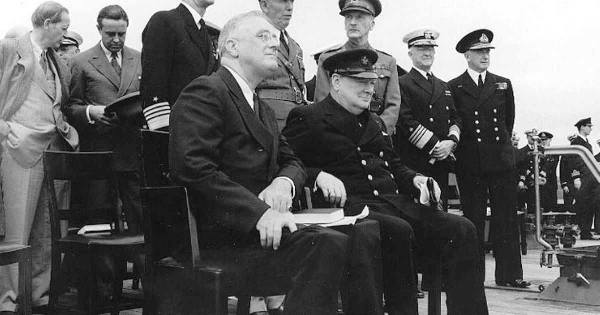 President Franklin D. Roosevelt (left) and Prime Minister Winston Churchill are seen in Placentia Bay, Newfoundland.