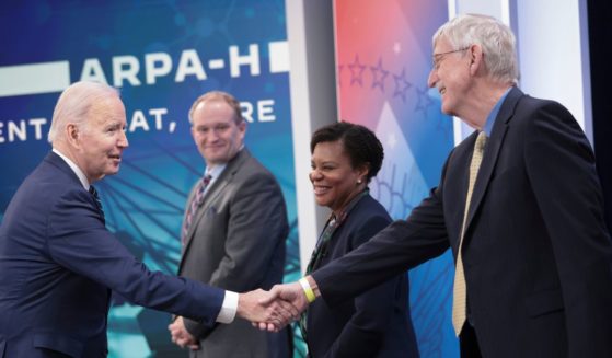 U.S. President Joe Biden greets panel participants before speaking about the new health research agency, ARPA-H, during an event at the White House complex March 18, 2022 in Washington, DC. Pictured (L-R) are Dr. Dustin Tyler, Haptix researcher at Case Western University; Dr. Alondra Nelson, Acting Director, Office of Science and Technology Policy; and Dr. Francis Collins, Science Advisor to the President.