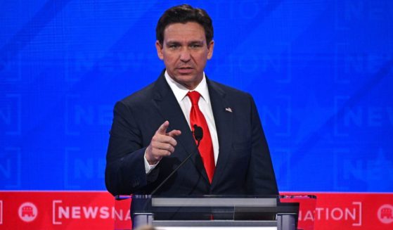 Florida Governor Ron DeSantis gestures during the fourth Republican presidential primary debate at the University of Alabama in Tuscaloosa, Alabama, on Dec. 6.