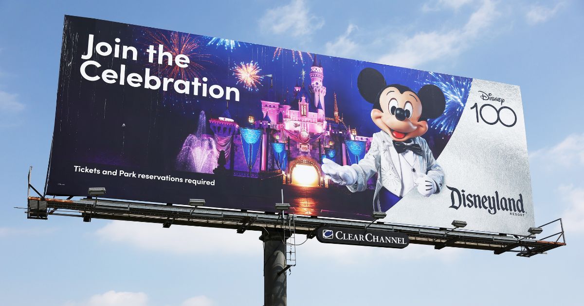 A billboard advertises Disneyland on April 24, 2023 in Commerce, California.