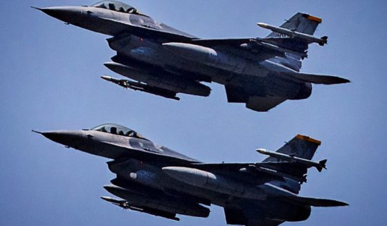 U.S. Air Force F16 fighter jets fly in formation during U.S.-Philippines joint air force exercises dubbed Cope Thunder at Clark Air Base on May 9, 2023 in Mabalacat, Pampanga province, Philippines.