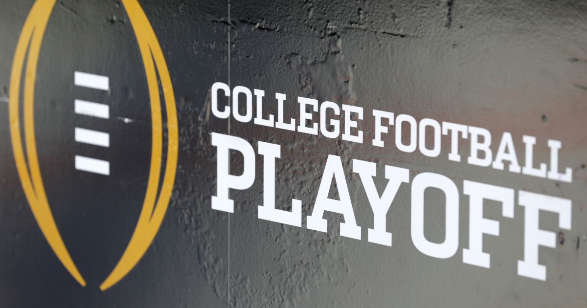 The College Football Playoff logo is seen before the 2017 College Football Playoff National Championship Game at Raymond James Stadium on Jan. 9, 2017, in Tampa, Florida.