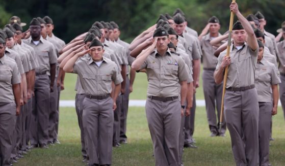 U.S. Army trainees attend their graduation ceremony during basic training at Fort Jackson on Sept. 29, 2022, in Columbia, South Carolina.