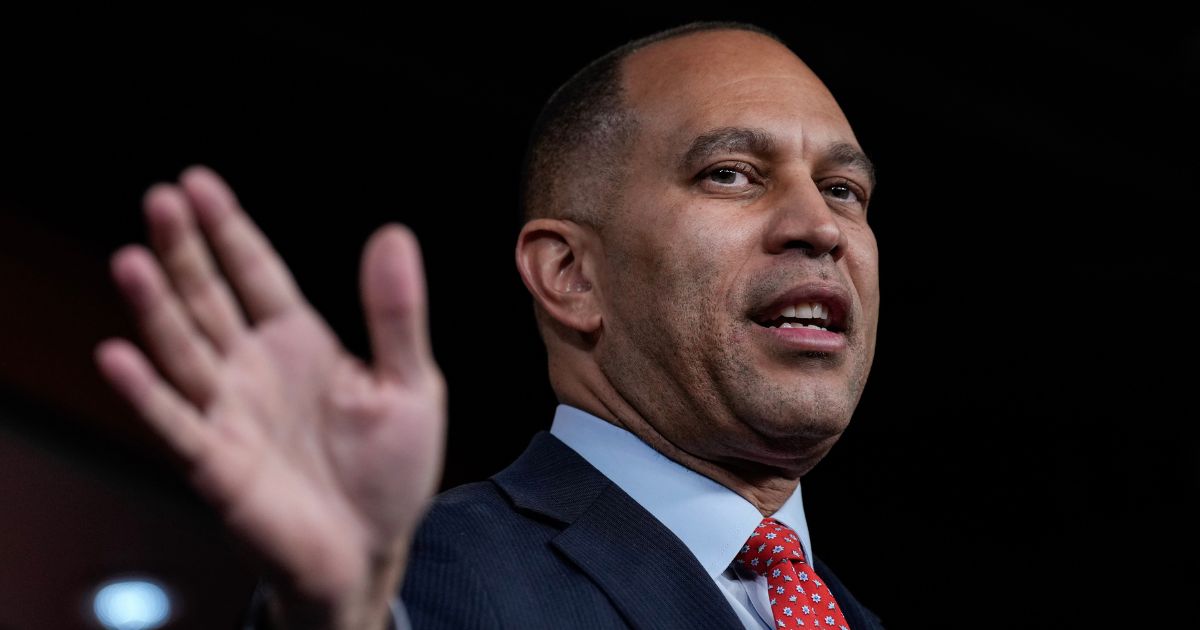 Democrat House Minority Leader Hakeem Jeffries speaks during his weekly news conference on Capitol Hill November 15, 2023 in Washington, DC.