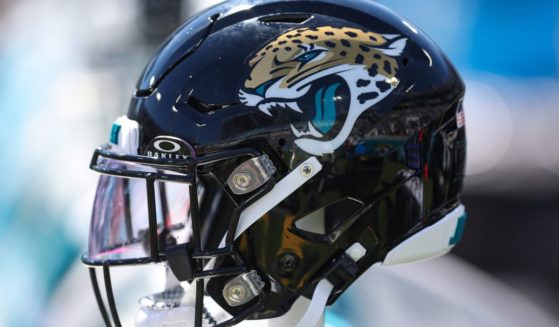 Detailed view of a Jacksonville Jaguars helmet during an NFL game against the Indianapolis Colts at EverBank Field on October 15, 2023 in Jacksonville, Florida.