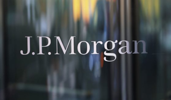 The JPMorgan Chase logo is seen at their headquarters building on May 26 in New York City.