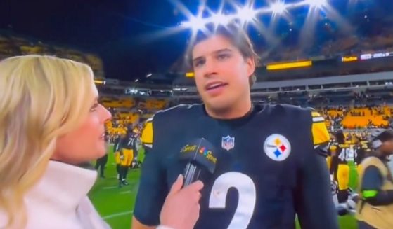 Pittsburgh Steelers quarterback Mason Rudolph is interviewed after Saturday's win over the Cincinnati Bengals.