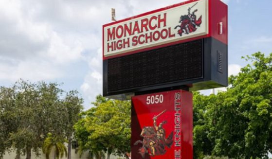 A sign outside Monarch High School in Coconut Beach, Florida.