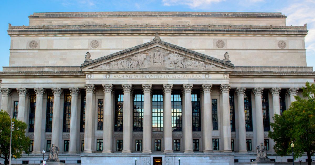 The United States National Archives and Records Administration is pictured in Washington, D.C.
